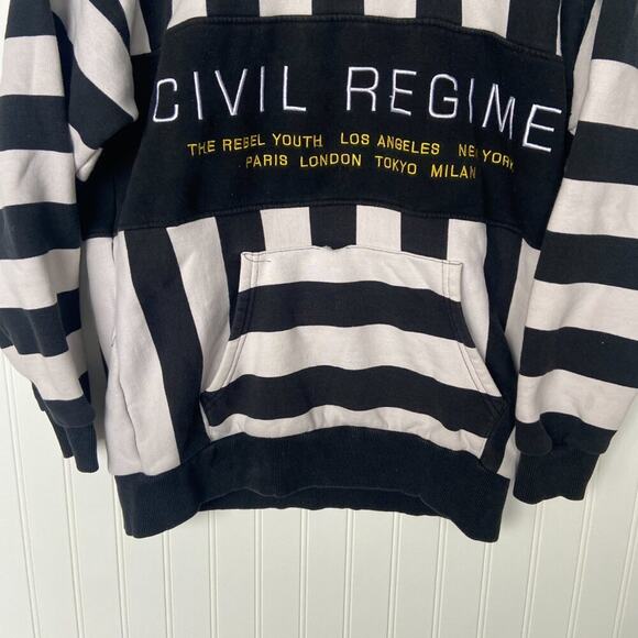 PacSun Civil Regime Hoodie Men's M Black & White Stripped y2k Grunge - Picture 2 of 7